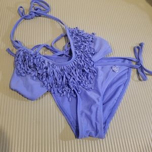 Blue Fringe Bikini Set